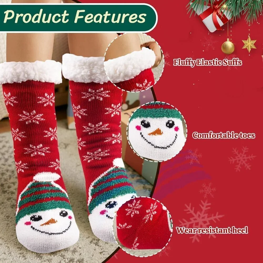 Women's Snowman Winter Warm Grip Fluzzy Cozy Soft Thick Mid-calf Socks